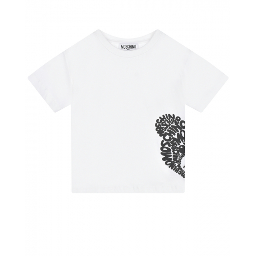 Белая футболка с черным принтом &quot;медвежонок&quot; Moschino | Фото 1