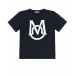 Темно-синяя футболка с белым логотипом Moncler | Фото 1