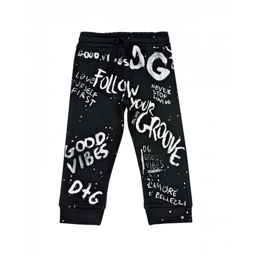 Черные спортивные брюки с принтом &quot;граффити&quot; Dolce&Gabbana | Фото 1
