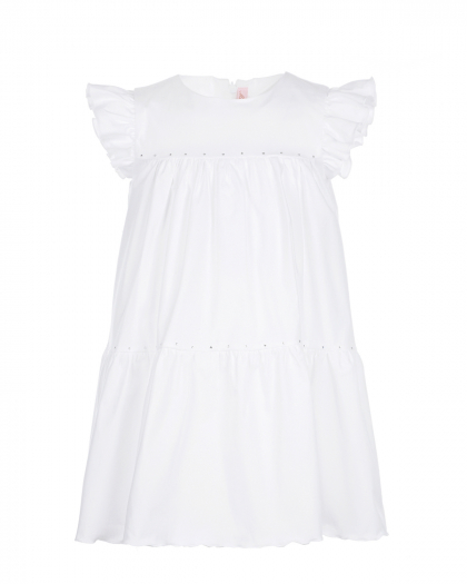 Белое поплиновое платье со стразами Miss Blumarine | Фото 1