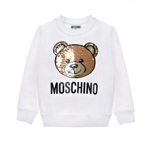 Белый свитшот с мишкой из пайеток Moschino | Фото 1