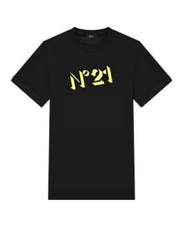 Черная футбола с желтым логотипом No. 21 Черный, арт. N21297 N0153 0N900 | Фото 1
