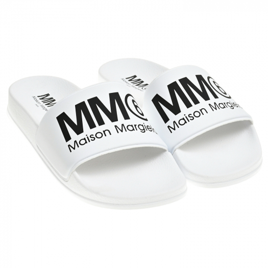 Шлепки с черным логотипом, белые MM6 Maison Margiela | Фото 1