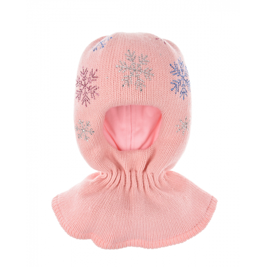 Розовая шапка-шлем со снежинками из страз Chobi | Фото 1
