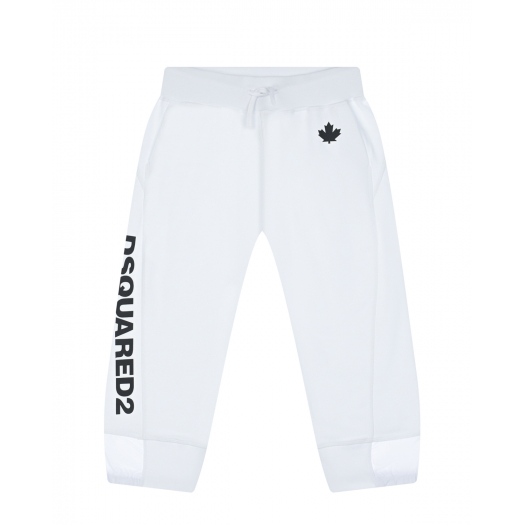 Белые спортивные брюки с черным лого Dsquared2 | Фото 1