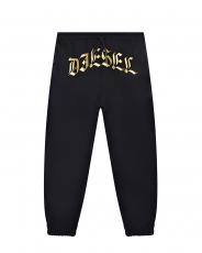 Черные спортивные брюки с золотистым логотипом