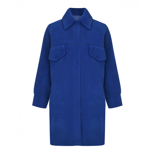 Синее пальто из овчины с карманами Blancha | Фото 1