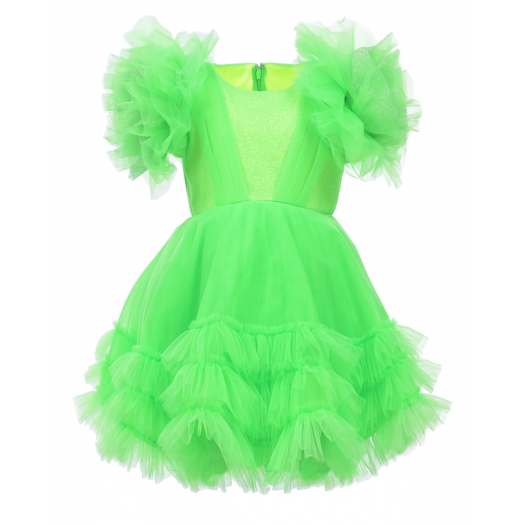 Зеленое платье с пышными короткими рукавами Sasha Kim | Фото 1