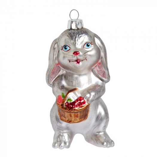 Подвеска Кролик серебристый с корзинкой с ягодами (стекло) 5,7х5х10 см Holiday Classics | Фото 1