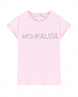 Розовая футболка с лого из стразов Monnalisa Розовый, арт. 17A601 1201 0090 | Фото 1