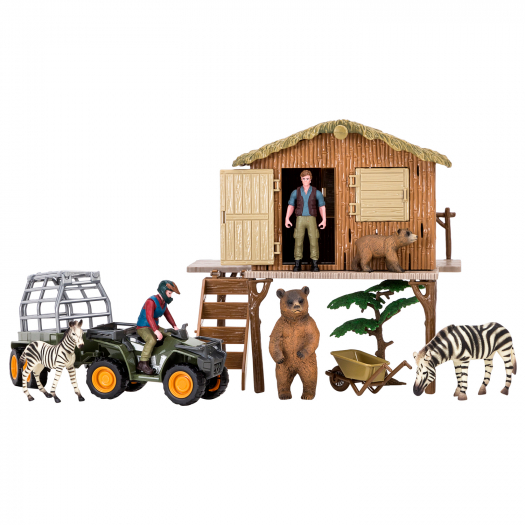 Набор фигурок &quot;На ферме&quot;: Ферма, зебры, медведи, квадроцикл для перевозки животных, фермер, инвентарь Masai Mara | Фото 1