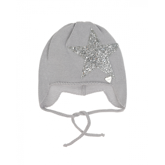 Серая шапка с серебристым принтом &quot;звезда&quot; Il Trenino | Фото 1
