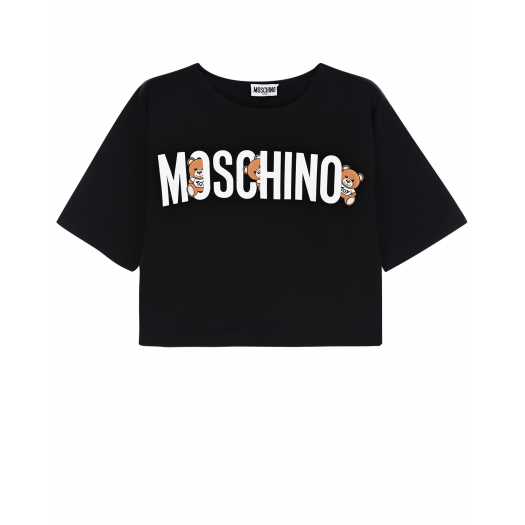 Черная футболка с логотипом и медвежатами Moschino | Фото 1