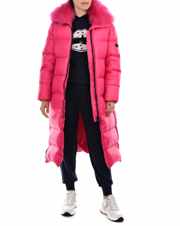 Розовое пальто-пуховик с меховой отделкой Yves Salomon , арт. 21WFM04315A10G A5098 | Фото 2