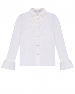 Белая рубашка с кружевной отделкой Monnalisa Белый, арт. 180CAU 0113 0099 | Фото 1