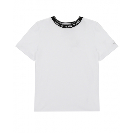 Белая футболка с лого на горловине Calvin Klein | Фото 1