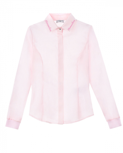 Розовая рубашка с вышивкой на воротнике Monnalisa | Фото 1