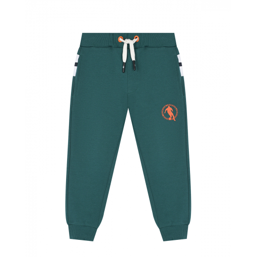 Зеленые спортивные брюки с оранжевым лого Bikkembergs | Фото 1