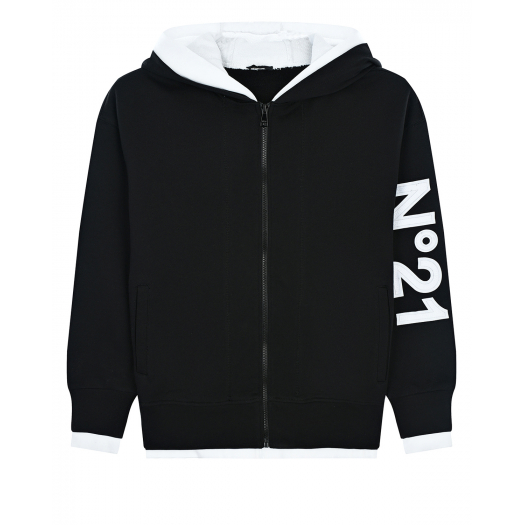 Черная спортивная куртка с белым логотипом No. 21 | Фото 1