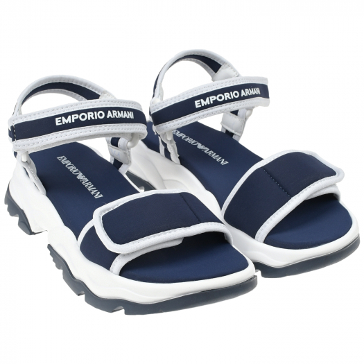 Синие сандалии с белым кантом Emporio Armani | Фото 1
