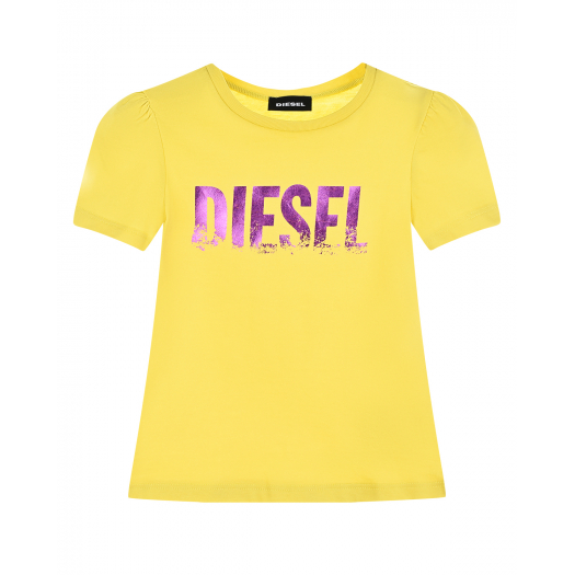 Желтая футболка с розовым логотипом Diesel | Фото 1