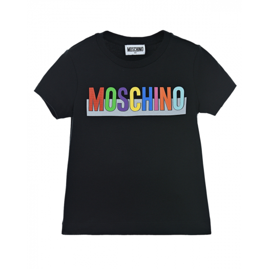 Черная футболка с радужным логотипом Moschino | Фото 1