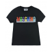 Черная футболка с радужным логотипом Moschino | Фото 1