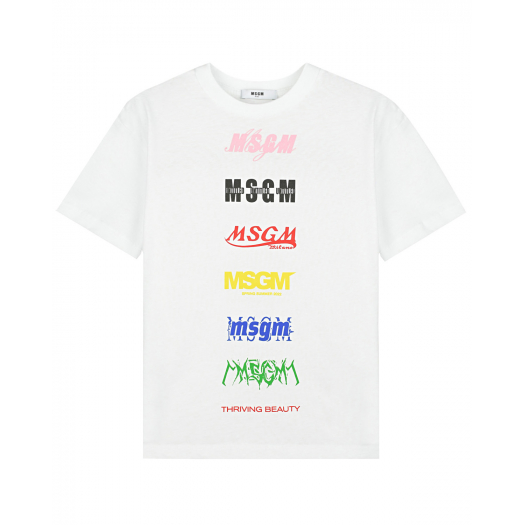 Белая футболка с разноцветными лого MSGM | Фото 1