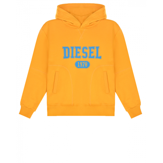 Желтая толстовка-худи с голубым лого Diesel | Фото 1