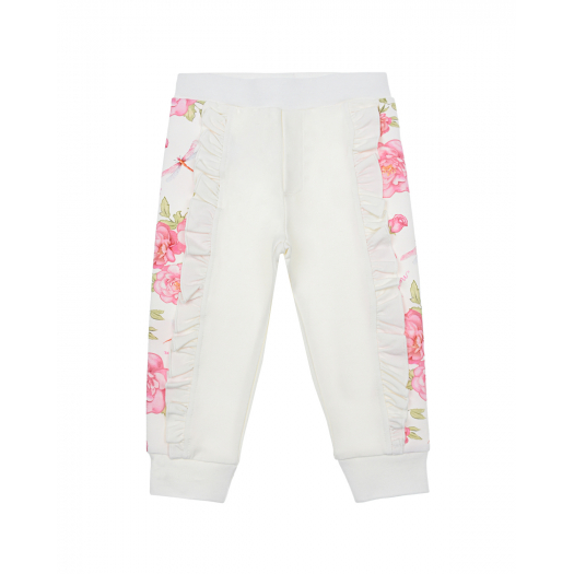 Белые спортивные брюки с принтом &quot;розы&quot; Monnalisa | Фото 1