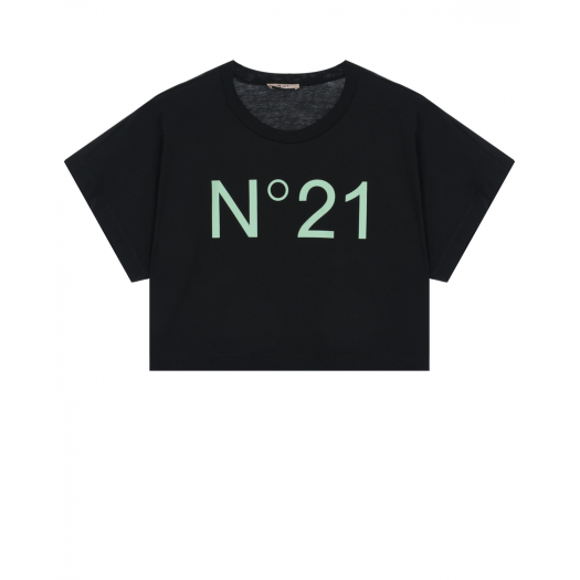 Черная укороченная футболка с лого No. 21 | Фото 1