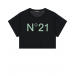 Черная укороченная футболка с лого No. 21 | Фото 1