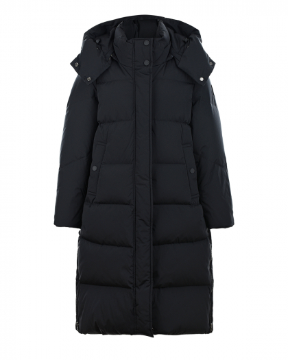 Черное пальто-пуховик с логотипом на капюшоне Woolrich | Фото 1