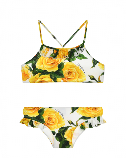 Раздельный купальник с принтом &quot;желтые розы&quot; Dolce&Gabbana | Фото 1