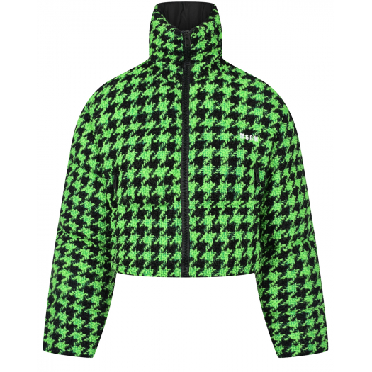 Черно-зеленая куртка в гусиную лапку MSGM | Фото 1