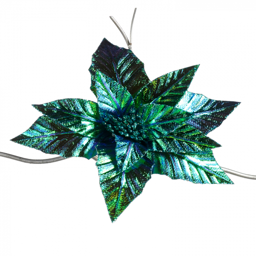 Декор Пуансеттия на клипсе, зеленый/голубой, 29 см Goodwill | Фото 1