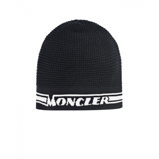 Черная шапка из шерсти с логотипом Moncler | Фото 1