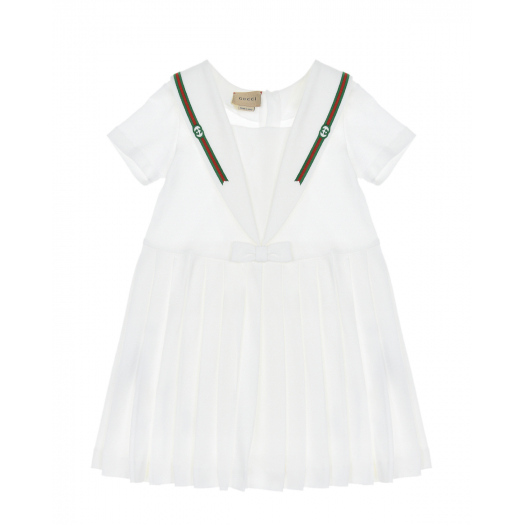 Белое платье с отделкой в полоску GUCCI | Фото 1