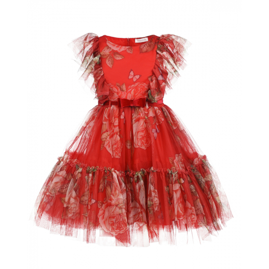 Красное платье с рукавами-крылышками Monnalisa | Фото 1