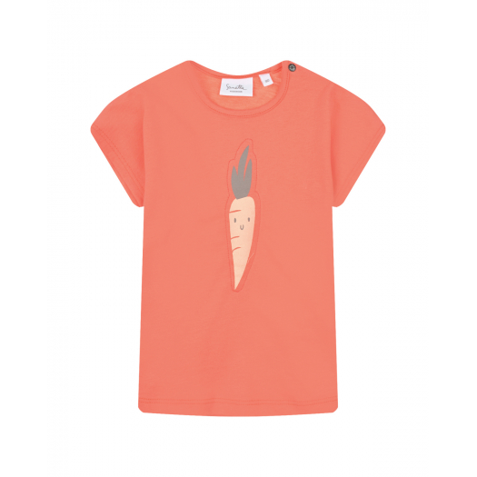 Оранжевая футболка с принтом &quot;морковь&quot; Sanetta Kidswear | Фото 1