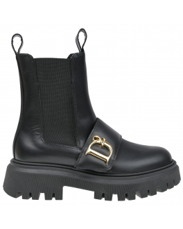 Кожаные ботинки челси с золотистым лого Dsquared2 Черный, арт. 72314 VAR.1 | Фото 2