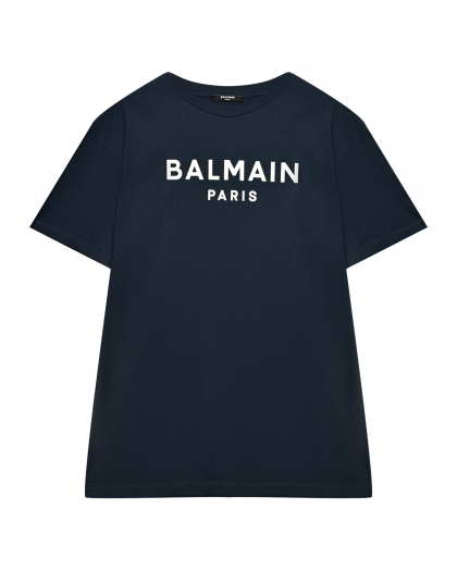 Синяя футболка с лого Balmain | Фото 1