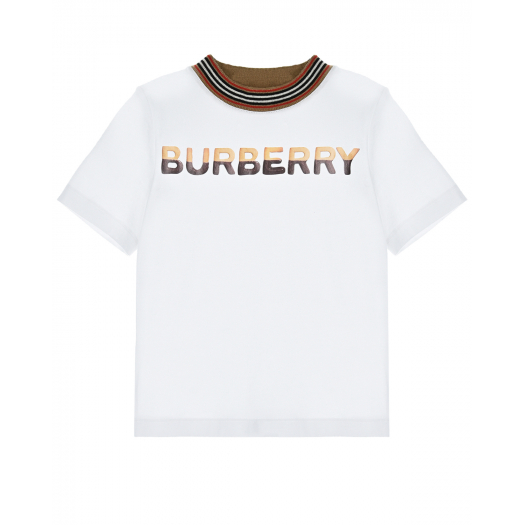 Белая футболка с эластичным вырезом в полоску Burberry | Фото 1
