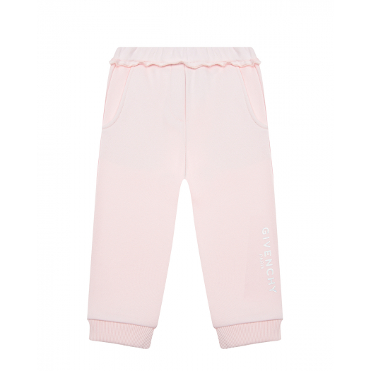 Розовые спортивные брюки с серебристым логотипом  | Фото 1