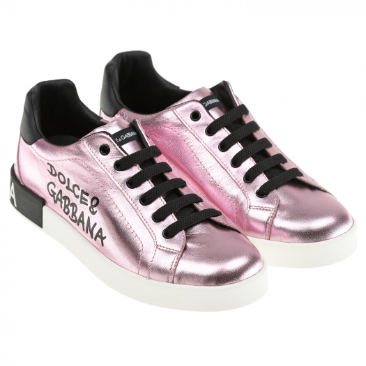 Розовые кеды с черными шнурками Dolce&Gabbana | Фото 1