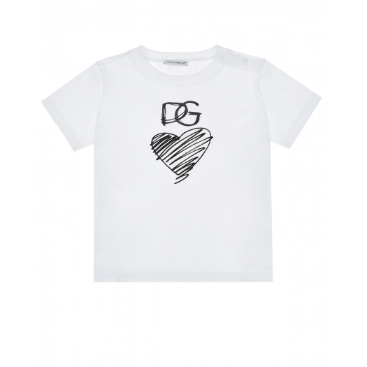 Белая футболка с принтом &quot;сердце&quot; Dolce&Gabbana | Фото 1