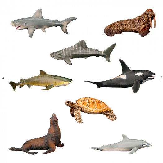 Фигурки &quot;Мир морских животных&quot;: Касатка, 3 акулы, морж, дельфин, черепаха, тюлень Masai Mara | Фото 1