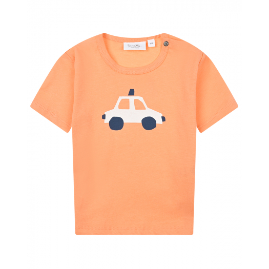 Оранжевая футболка с принтом &quot;машина&quot; Sanetta Kidswear | Фото 1