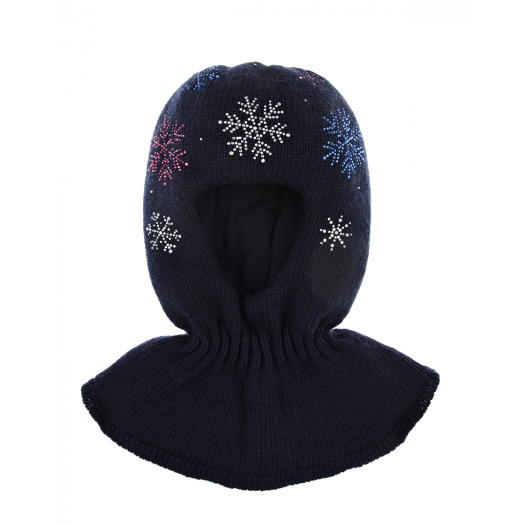 Синяя шапка-шлем со снежинками из страз Chobi | Фото 1