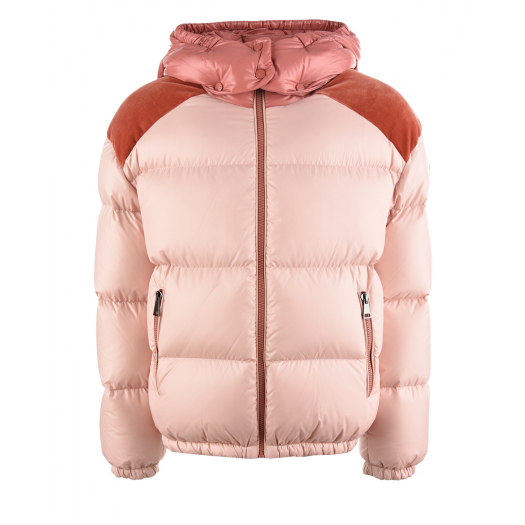 Розовая куртка-пуховик с контрастными вставками Moncler | Фото 1